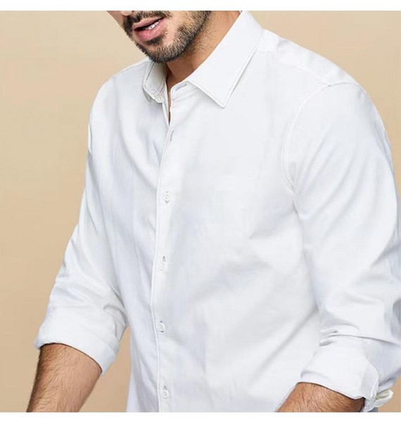 Men's Casual Simple Shirt Basic Solid Color Long-sleeved Bottoming Shirt