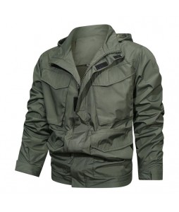 Men's Drawstring Zip Waterproof Tactical Hooded Jacket