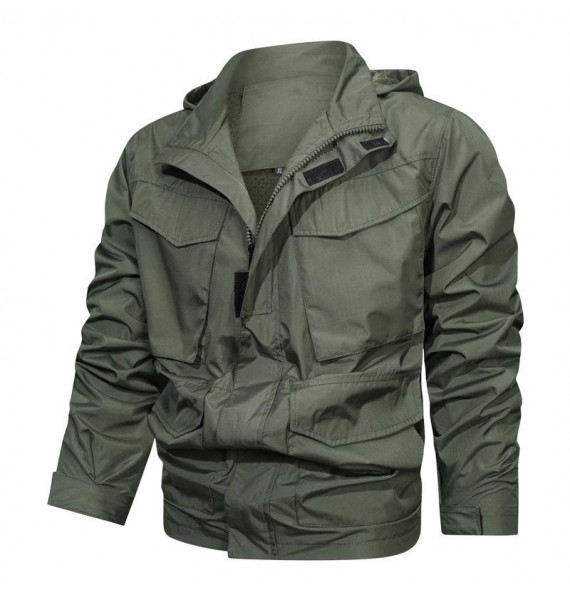 Men's Drawstring Zip Waterproof Tactical Hooded Jacket