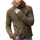 Men's Double Breasted Long Sleeve Sweater Turtleneck Knit Cardigan