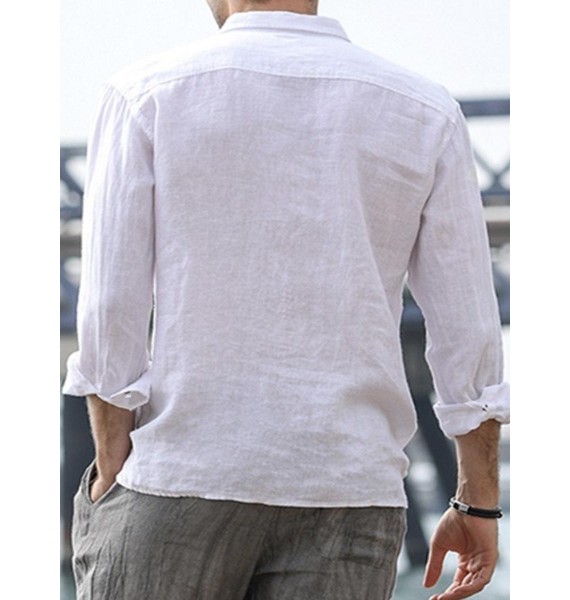 Casual Solid Color Long Sleeve Pocket Shirt