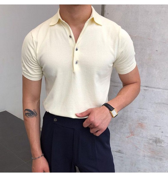 Gentleman Summer Casual Pin Knitted Polo Shirt