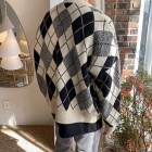 Men's Elegant Diamond Pattern Knit Casual Cardigan