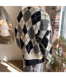 Men's Elegant Diamond Pattern Knit Casual Cardigan