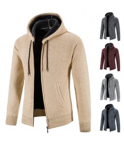 Men's Outdoor Leisure Thickening And Fleece Loose Hooded Knit Cardigan