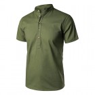 Men's Casual Linen Button Solid Short Sleeve Polo Shirt