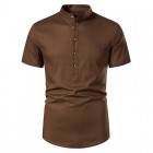 Men's Casual Linen Button Solid Short Sleeve Polo Shirt