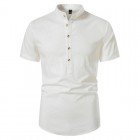 Men's Casual Linen Button Solid Short Sleeve Polo Shirt