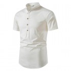 Men's Casual Linen Button Solid Short Sleeve Polo Shirt