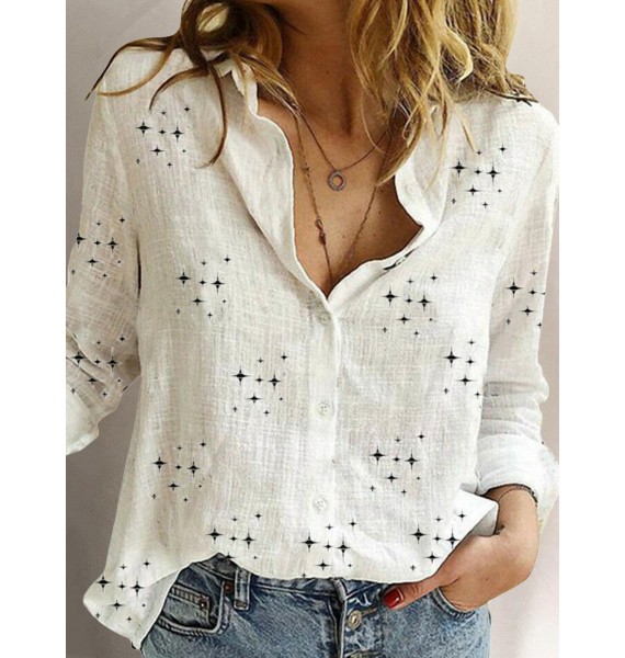 Fall Print Loose Long Sleeve Blouse