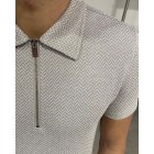 Textured herringbone jacquard polo shirt