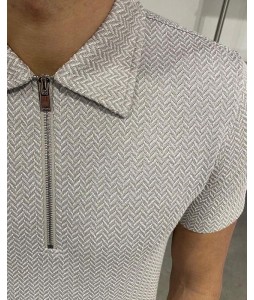 Textured herringbone jacquard polo shirt