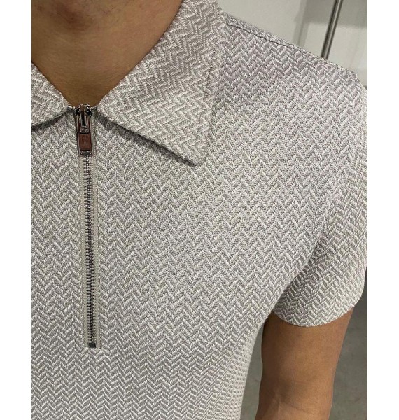 Textured herringbone jacquard polo shirt