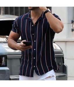 Striped color block short sleeve shirt