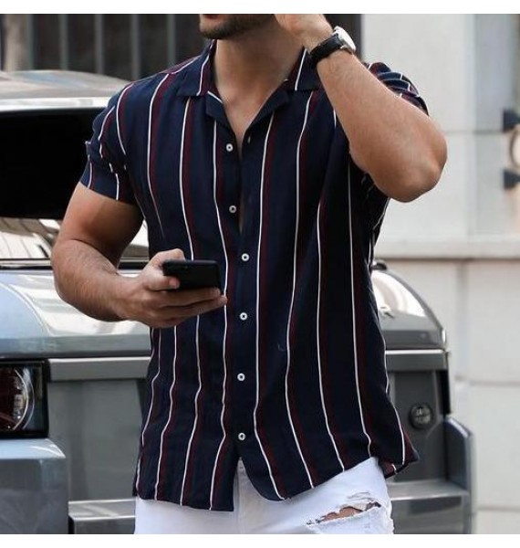 Striped color block short sleeve shirt