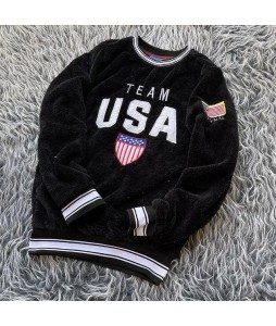 USA Embroidered Arctic Velvet Padded Crew Neck Sweatshirt