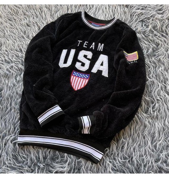 USA Embroidered Arctic Velvet Padded Crew Neck Sweatshirt