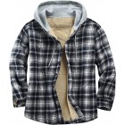 Men's Cssic Blue Check Textured Pattern Casual Hooded Jacke