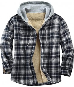 Men's Cssic Blue Check Textured Pattern Casual Hooded Jacke