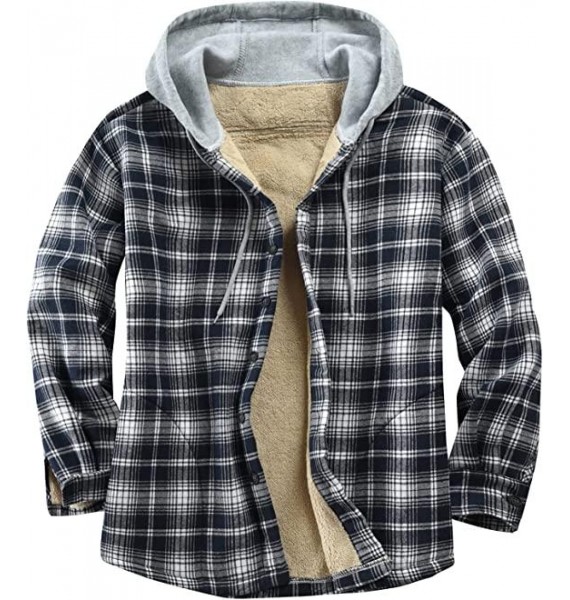 Men's Cssic Blue Check Textured Pattern Casual Hooded Jacke