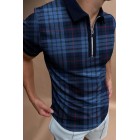 Checked texture short-sleeved polo shirt