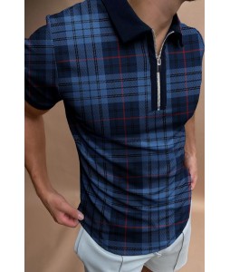 Checked texture short-sleeved polo shirt