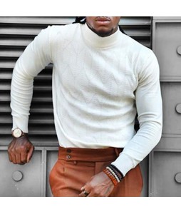 Men's Diamond Jacquard Business Urban Solid Turtleneck Sweater