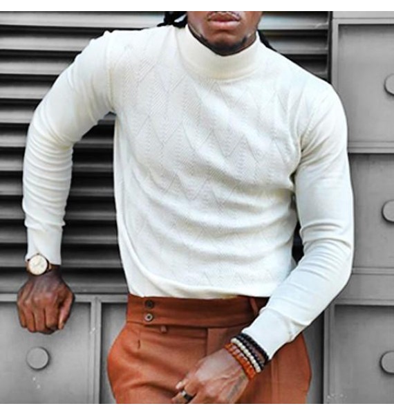 Men's Diamond Jacquard Business Urban Solid Turtleneck Sweater