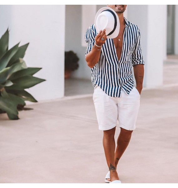 Mens Navy Striped Shirt