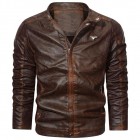 Men's  Distressed Stand Colr Motorcycle Leather Jacket