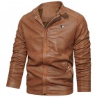 Men's  Distressed Stand Colr Motorcycle Leather Jacket