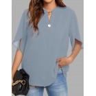 Casual Solid Color Button V-Neck Short Sleeve Blouse