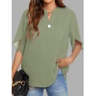 Casual Solid Color Button V-Neck Short Sleeve Blouse