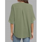 Casual Solid Color Button V-Neck Short Sleeve Blouse