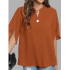 Casual Solid Color Button V-Neck Short Sleeve Blouse