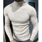 Men's White Casual Skinny Pullover Sweater