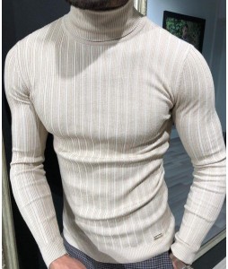 Men's White Casual Skinny Pullover Sweater