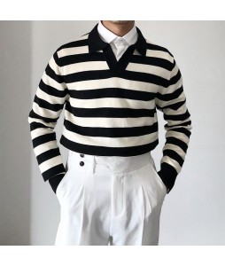 Mens  Stripe Knited Polo Tops