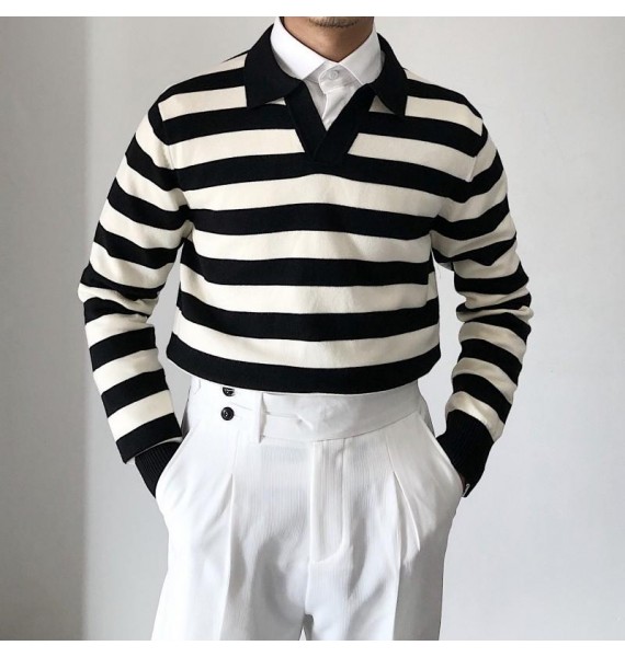 Mens  Stripe Knited Polo Tops