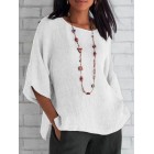 Round Neck Casual Loose Solid Color Mid-sleeve Blouse