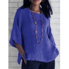 Round Neck Casual Loose Solid Color Mid-sleeve Blouse