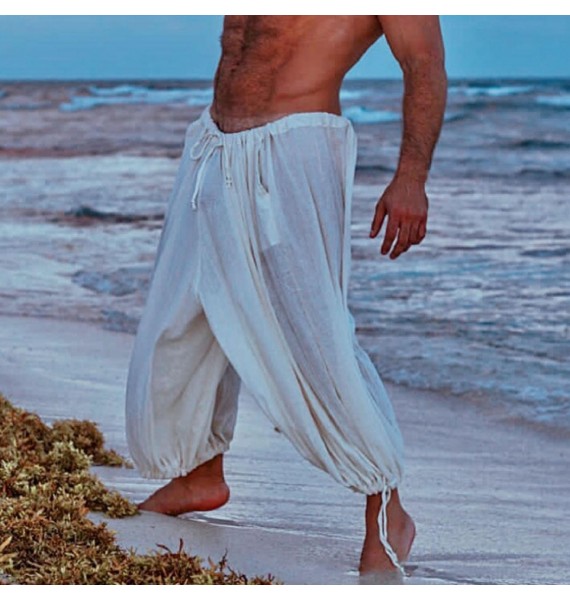 Mens Holiday Linen Pin Harem Pants