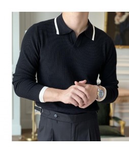 Simple pel Contrast Color Knit Polo Shirt