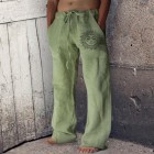 Men's Printed Loose Straight Cotton Linen Drawstring Casual Pants