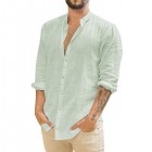 Men's Loose Linen Solid Color Casual Stand Colr Long Sleeve Shirt