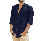 Men's Loose Linen Solid Color Casual Stand Colr Long Sleeve Shirt