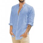 Men's Loose Linen Solid Color Casual Stand Colr Long Sleeve Shirt