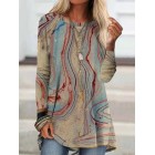 Marbling Print Casual Crew Neck Long Sleeves shirt