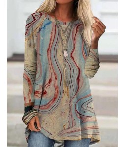 Marbling Print Casual Crew Neck Long Sleeves shirt