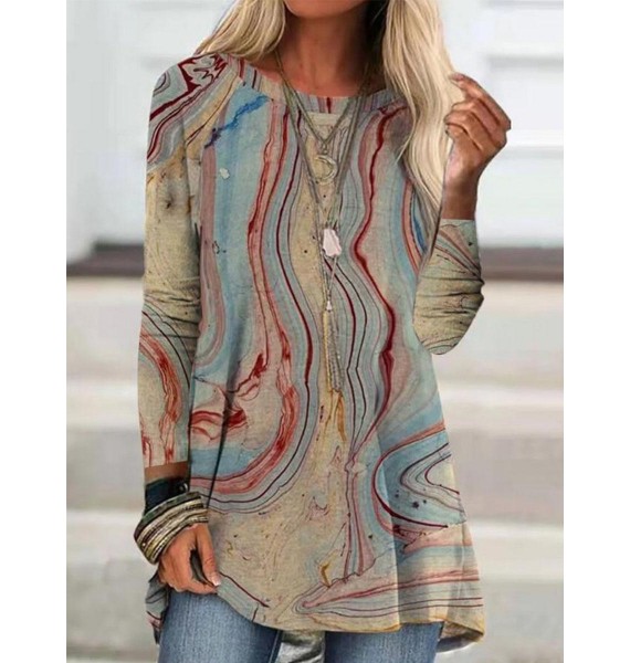 Marbling Print Casual Crew Neck Long Sleeves shirt